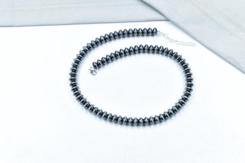 Handmade 10MM Sterling Silver Saucer Pearl Beaded Necklace