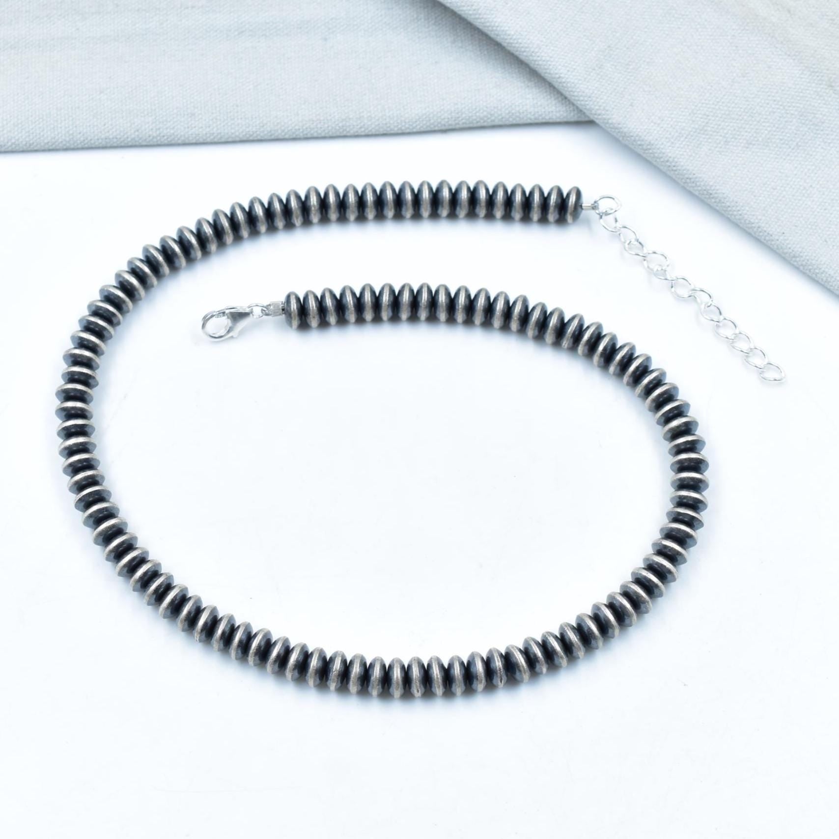 Handmade 7MM Sterling Silver Saucer Pearl Beaded Necklace