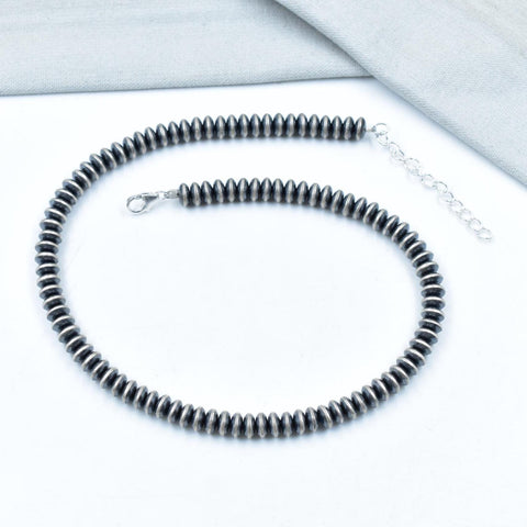 Handmade 7MM Sterling Silver Saucer Pearl Beaded Necklace