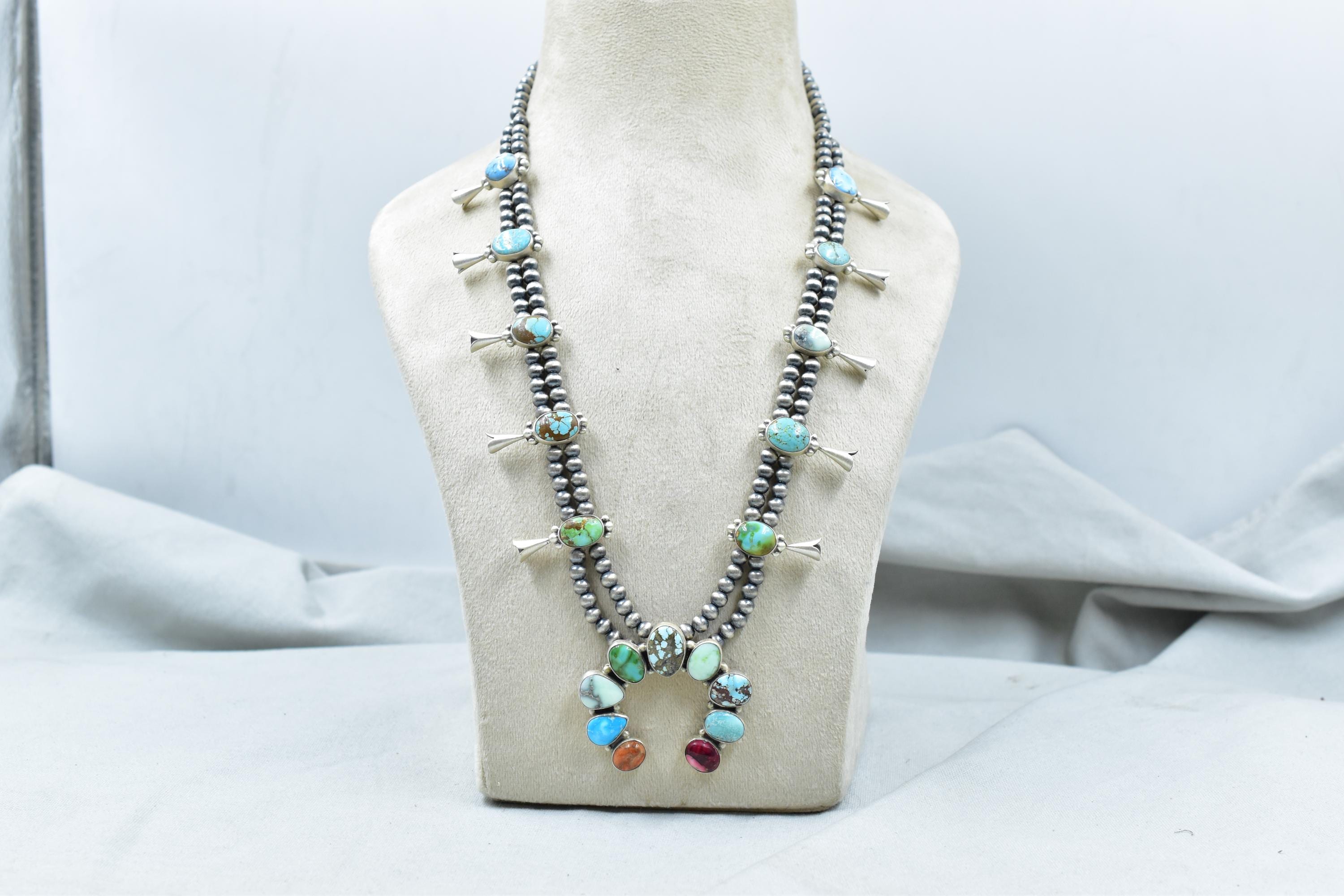 Handmade Mix Premium Turquoise & Sterling Silver Necklace with 20 inch Adjustable Chain