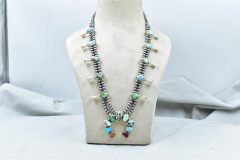 Handmade Mix Premium Turquoise & Sterling Silver Necklace with 20 inch Adjustable Chain