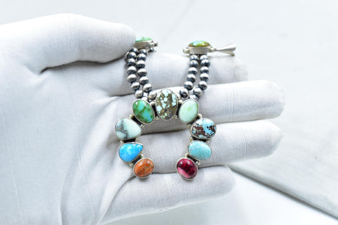 Handmade Mix Premium Turquoise & Sterling Silver Necklace with 20 inch Adjustable Chain