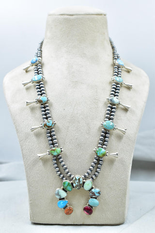 Handmade Mix Premium Turquoise & Sterling Silver Necklace with 20 inch Adjustable Chain