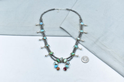 Handmade Mix Premium Turquoise & Sterling Silver Necklace with 20 inch Adjustable Chain