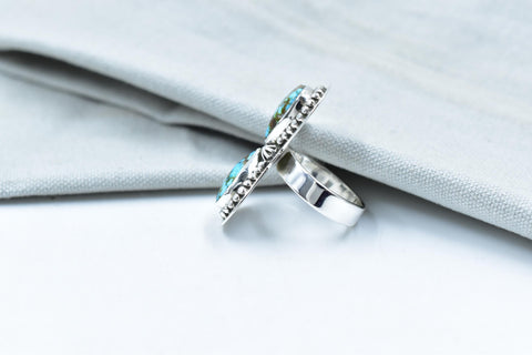 Handmade Spider Web Turquoise & Sterling Silver Adjustable Ring