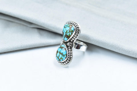 Handmade Spider Web Turquoise & Sterling Silver Adjustable Ring