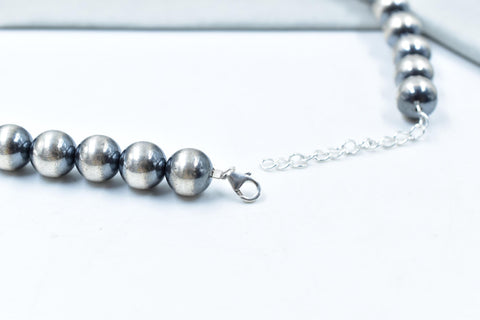 Handmade 12MM Sterling Silver Round Pearl Beaded Necklace