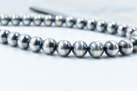 Handmade 12MM Sterling Silver Round Pearl Beaded Necklace