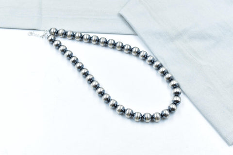 Handmade 12MM Sterling Silver Round Pearl Beaded Necklace