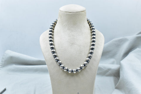 Handmade 12MM Sterling Silver Round Pearl Beaded Necklace