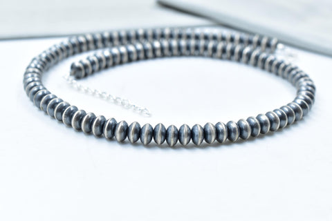 Handmade 8MM Sterling Silver Pearl Beaded Necklace 18'' Long