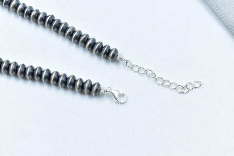 Handmade 8MM Sterling Silver Pearl Beaded Necklace 18'' Long