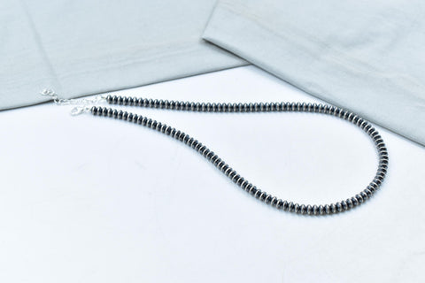 Handmade 6MM Sterling Silver Pearl Beaded Necklace 18'' Long