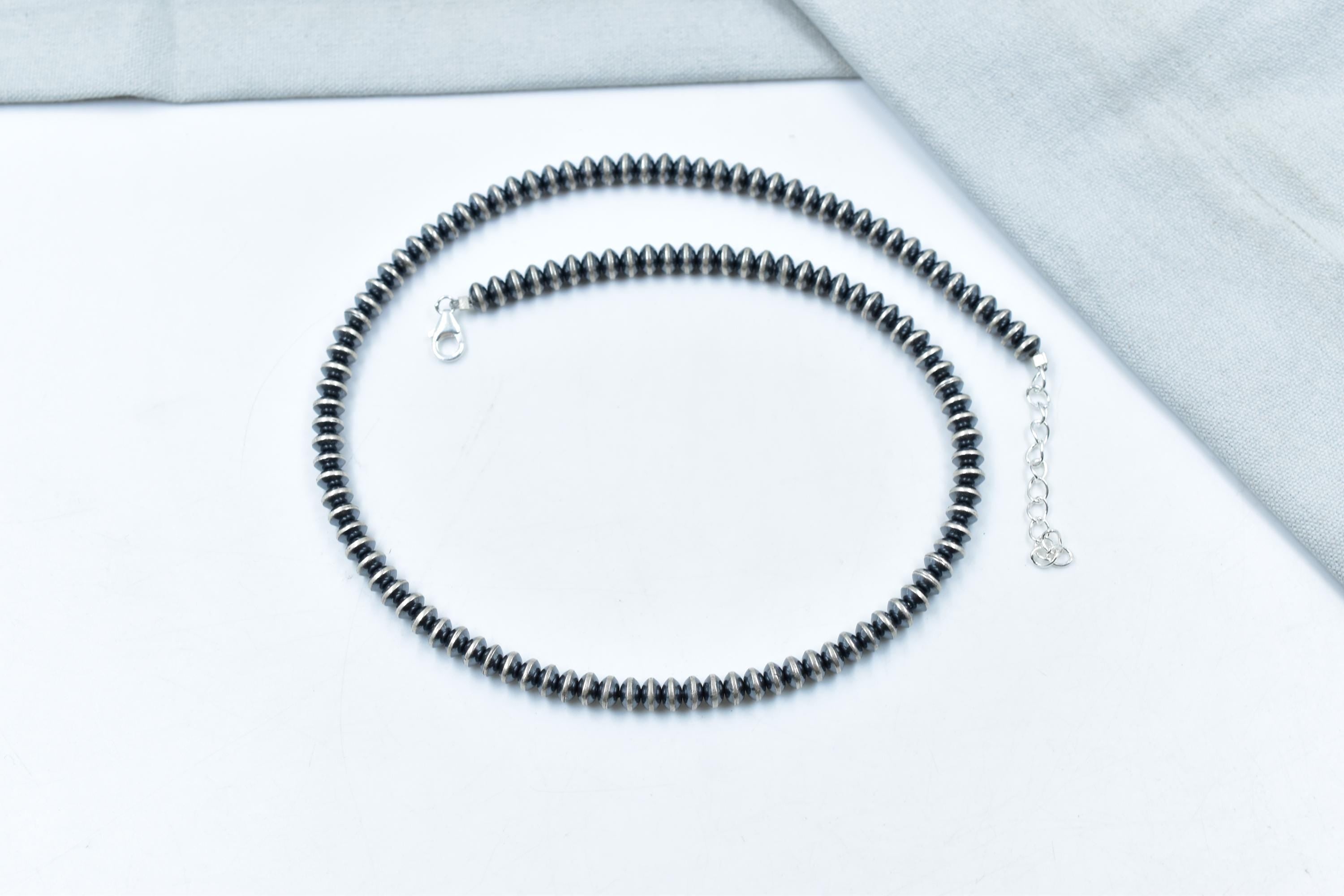 Handmade 6MM Sterling Silver Pearl Beaded Necklace 18'' Long