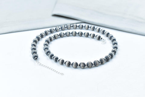 Handmade 8MM & 4MM Sterling Silver Melon Pearl Beaded Necklace 18'' Long