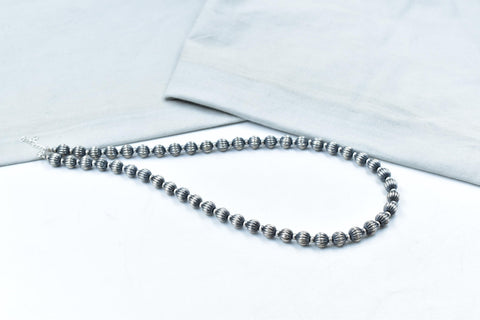 Handmade 8MM & 4MM Sterling Silver Melon Pearl Beaded Necklace 18'' Long