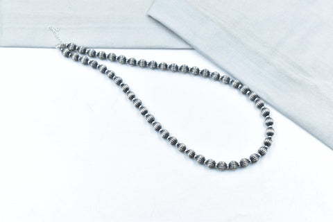 Handmade 8MM & 4MM Sterling Silver Melon Pearl Beaded Necklace 18'' Long