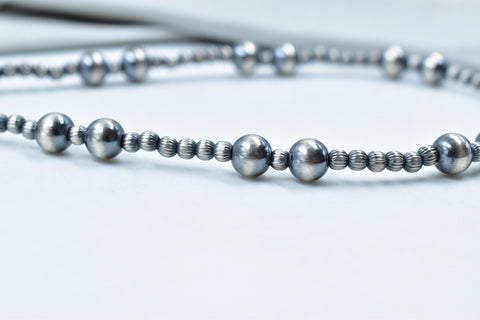 Handmade 8MM & 4MM Sterling Silver Pearl Beaded Necklace 18'' Long