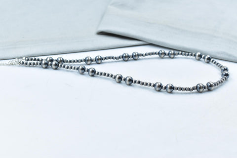 Handmade 8MM & 4MM Sterling Silver Pearl Beaded Necklace 18'' Long