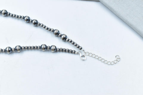 Handmade 8MM & 4MM Sterling Silver Pearl Beaded Necklace 18'' Long