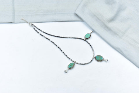 Handmade Royston Turquoise & Sterling Silver Pearl 3mm Beaded Necklace 16'' Long
