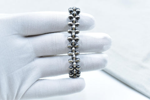 Handmade 5MM Sterling Silver Pearls Beaded Stretch Bracelet