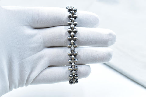 Handmade 5MM Sterling Silver Pearls Beaded Stretch Bracelet