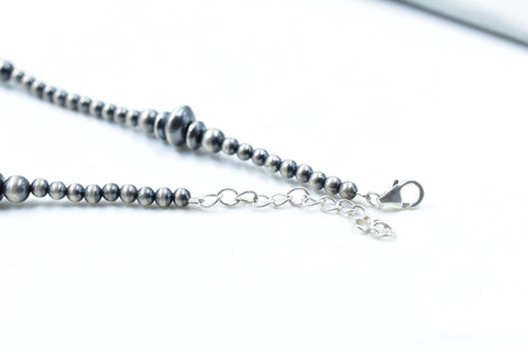 Handmade Sterling Silver Pearl Beaded Necklace 18'' Long