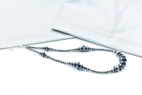 Handmade Sterling Silver Pearl Beaded Necklace 18'' Long