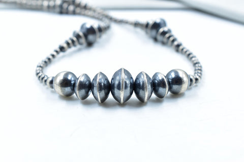 Handmade Sterling Silver Pearl Beaded Necklace 18'' Long