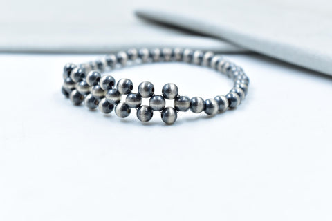 Handmade 5MM Sterling Silver Pearls Beaded Stretch Bracelet