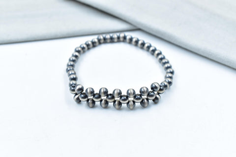 Handmade 5MM Sterling Silver Pearls Beaded Stretch Bracelet