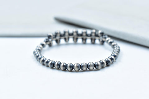 Handmade 5MM Sterling Silver Pearls Beaded Stretch Bracelet