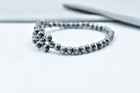 Handmade 5MM Sterling Silver Pearls Beaded Stretch Bracelet