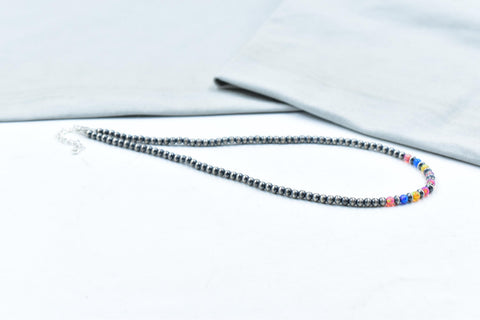 Handmade Balloon Opal & Sterling Silver Pearl 4mm Beaded Necklace 16'' Long