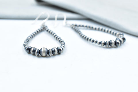 Handmade 3MM Sterling Silver Pearls Beaded & Dangle Hoop Earrings