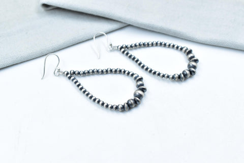 Handmade 3MM Sterling Silver Pearls Beaded & Dangle Hoop Earrings