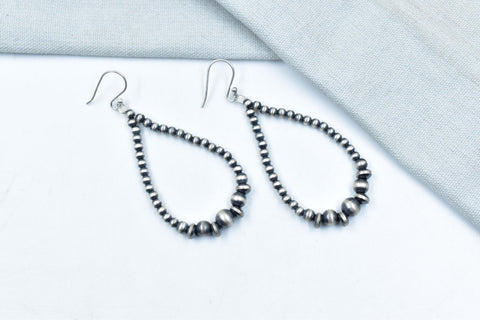 Handmade 3MM Sterling Silver Pearls Beaded & Dangle Hoop Earrings