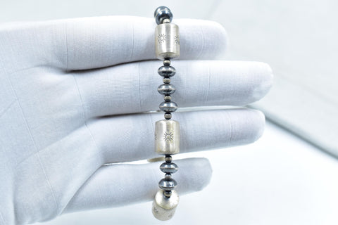 Handmade 8MM Sterling Silver Pearls Beaded Stretch Bracelet