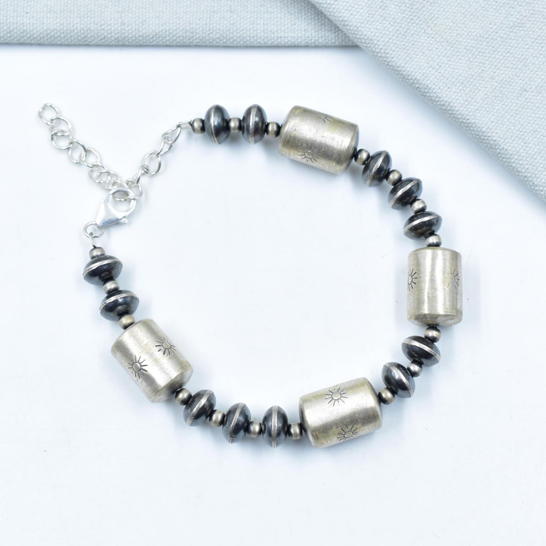 Handmade 8MM Sterling Silver Pearls Beaded Stretch Bracelet