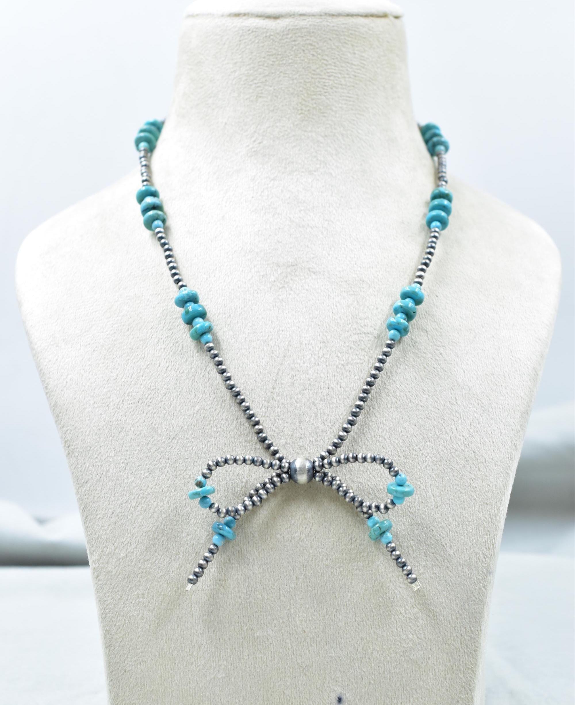 Handmade 3MM Sterling Silver Pearl Beaded Bow Necklace 16'' Long