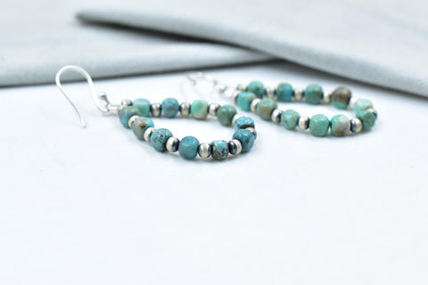 Handmade Turquoise Sterling Silver Pearls Beaded & Dangle Hoop Earrings