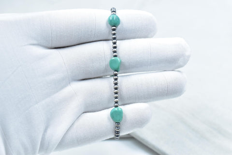 Handmade Turquoise Sterling Silver Pearls 3MM Beaded Stretch Bracelet