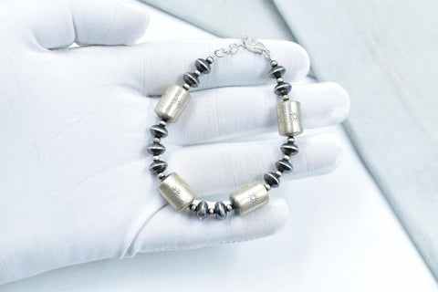 Handmade Sterling Silver Pearls Beaded Adjustable Bracelet