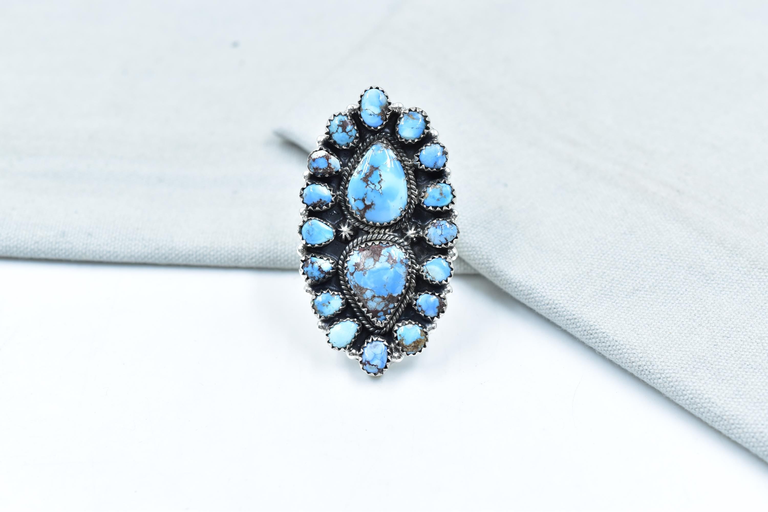 Handmade Golden Hill Turquoise & Sterling Silver Ring Adjustable Ring