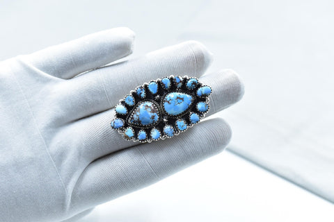 Handmade Golden Hill Turquoise & Sterling Silver Ring Adjustable Ring