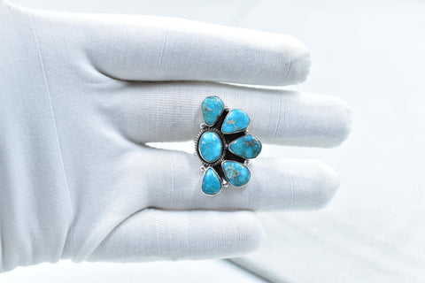 Handmade White Water Turquoise Sterling Silver Adjustable Ring
