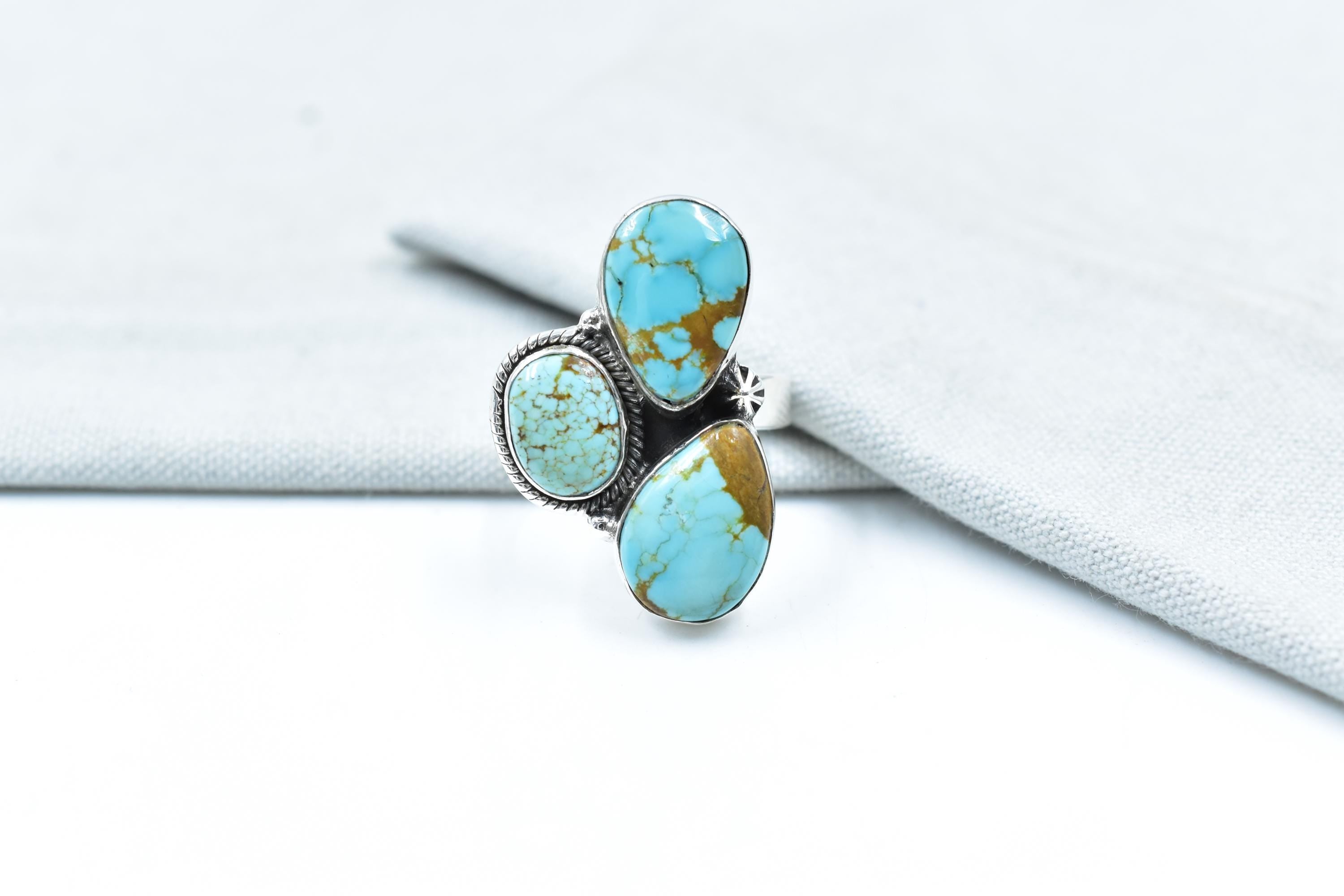 Handmade Number 8 Turquoise & Sterling Silver Adjustable Ring