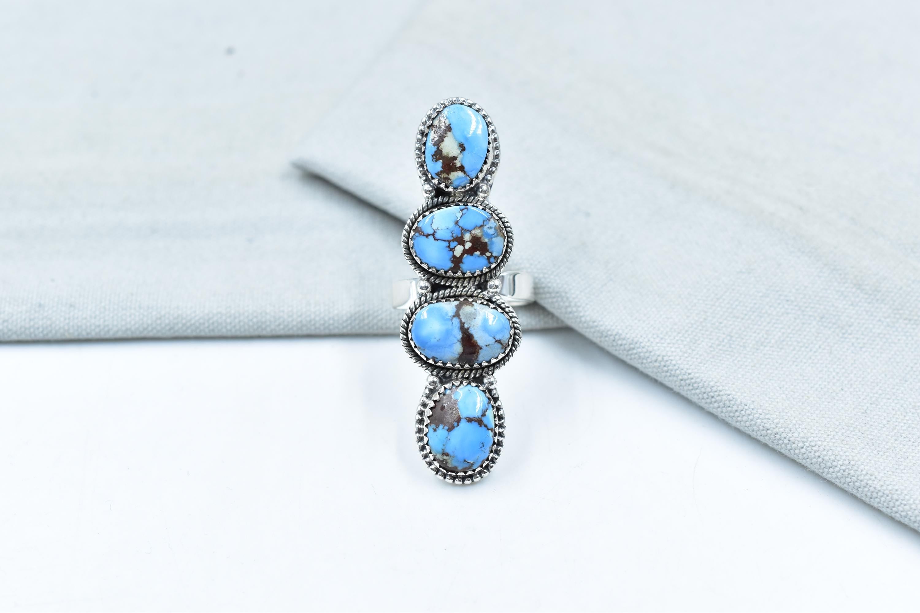 Handmade Golden Hill Turquoise & Sterling Silver Ring Adjustable Ring