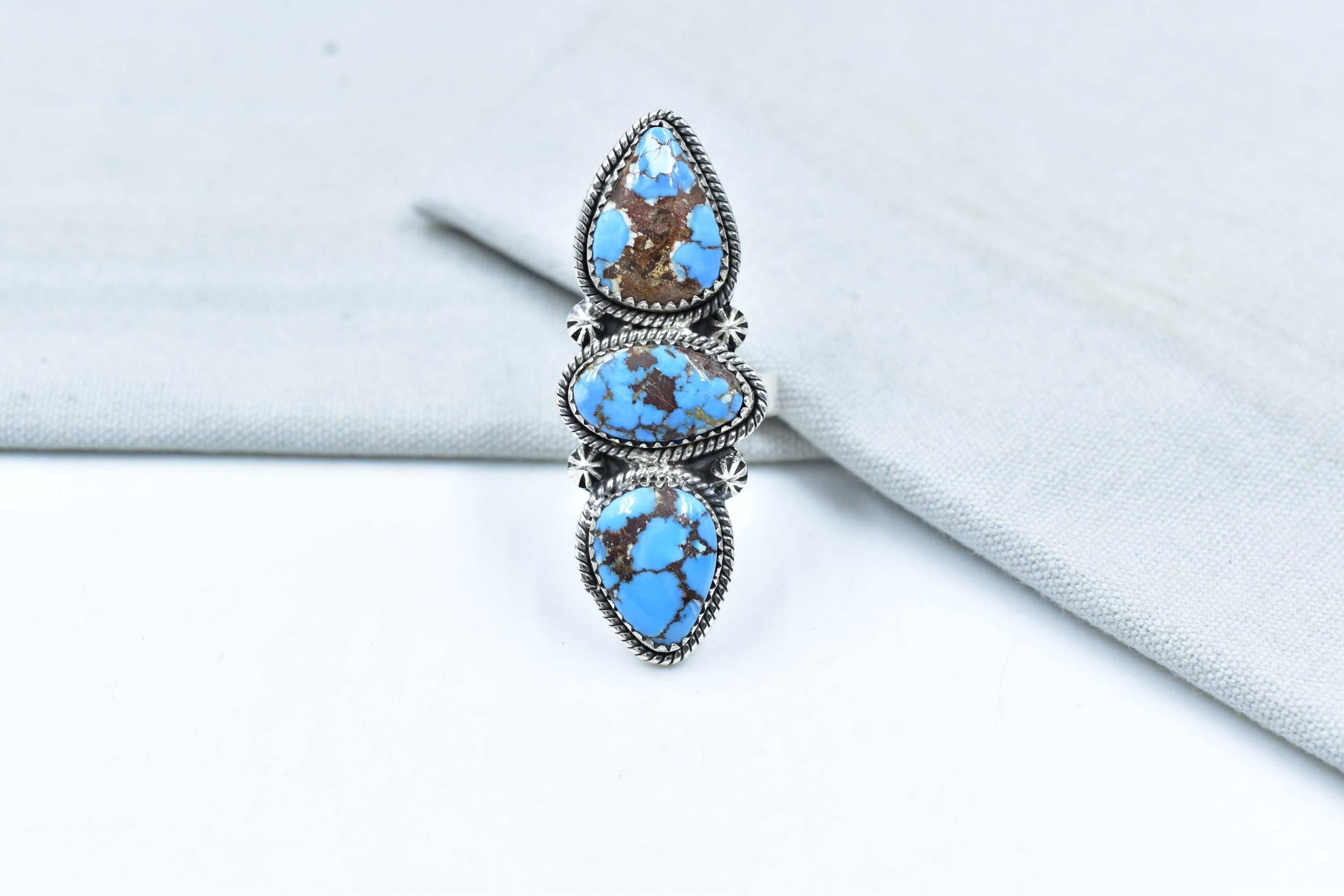 Handmade Golden Hill Turquoise & Sterling Silver Ring Adjustable Ring